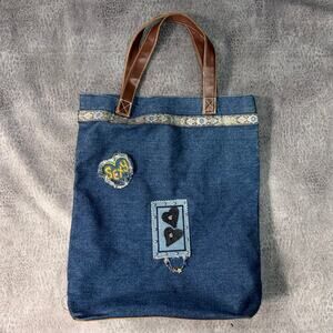 Y2k Denim Embroidered Patchwork Tote Bag